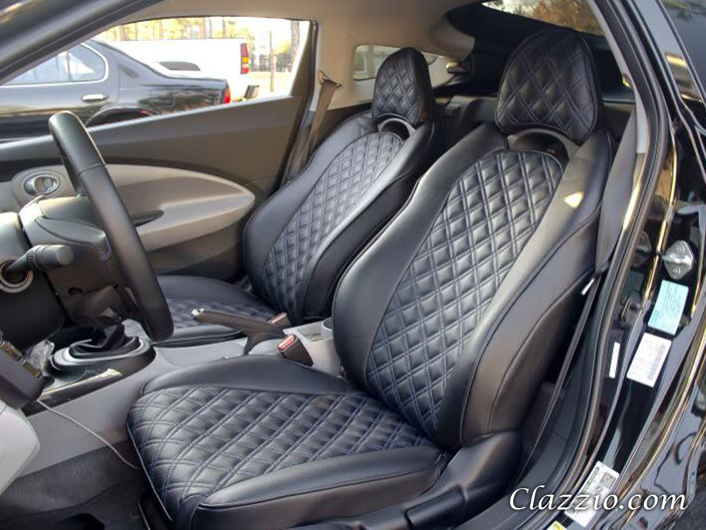 TOYOTA AYGO BLUE DELUXE BLACK QUILTED DIAMOND LEATHER CAR SEAT COVERS 1+1